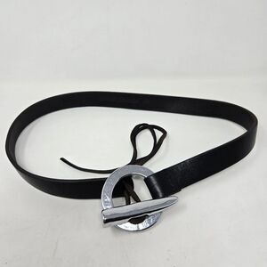 ISAIAH KINCAID Black Hip Leather Belt Silver Tone Toggle & O'ring Sz 30 Vintage